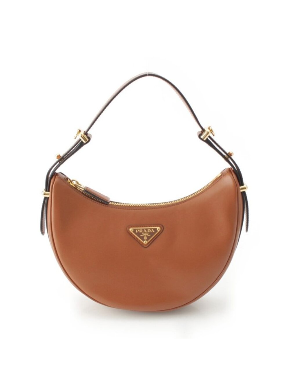 Prada Arque Small Leather 2-Way Handbag Cognac Tan Brown